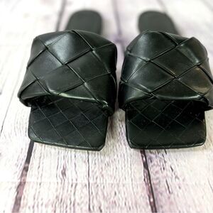 Cider Classic Woven Criss Cross Braided Black Square Toe Sandals Slides Size 8